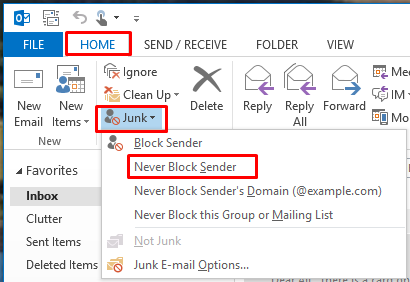 Blocking unwanted emails by using the Junk Email Filter (for Outlook users)