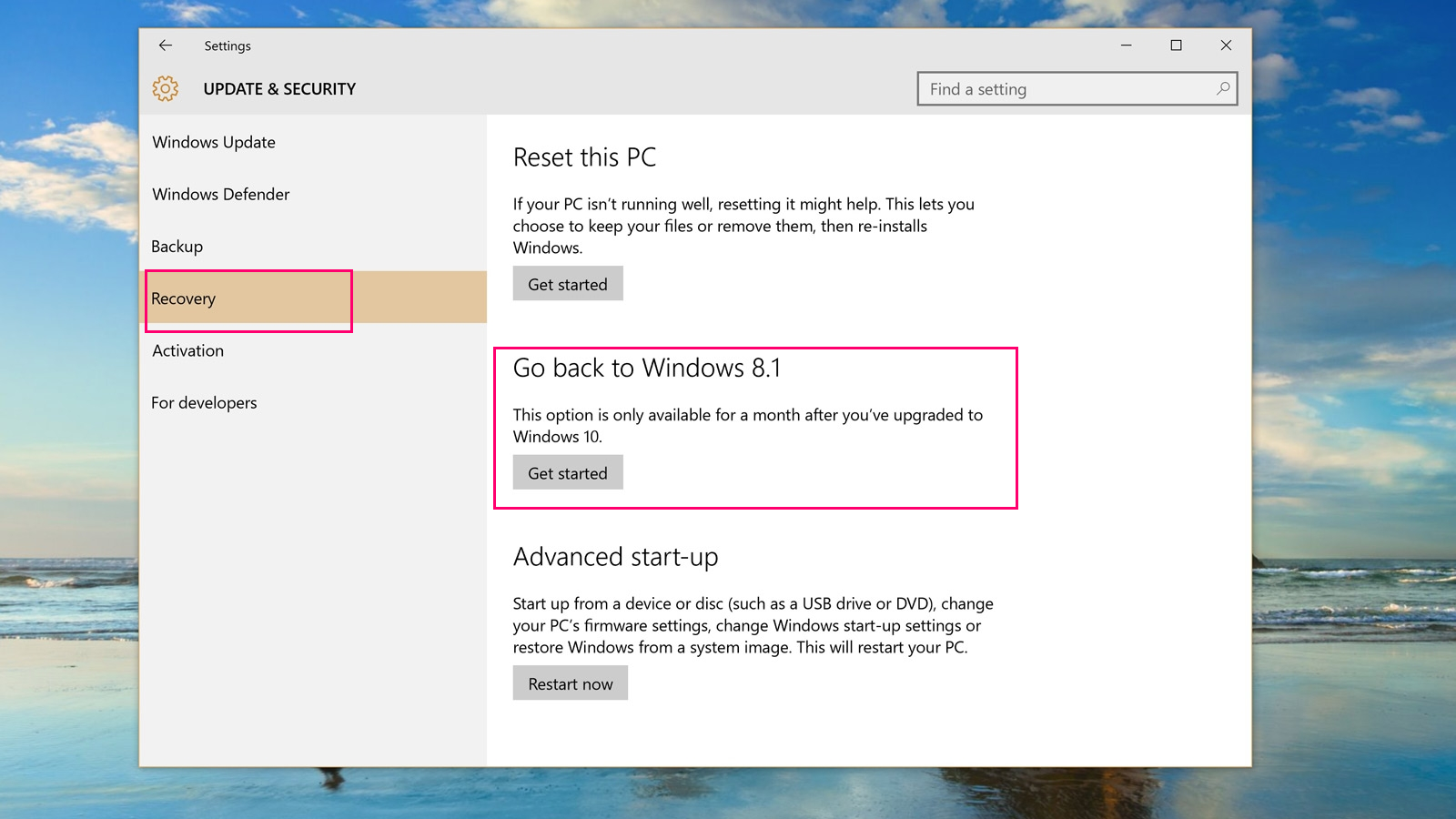 how to downgrade from windows 10 pro to windows 8.1 home